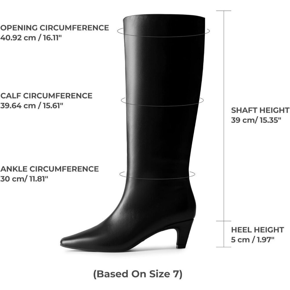 Women's Knee High Boots 2 Inch Kitten Heel Square Toe Wide Calf Long Fall Boots - Picture 5 of 8